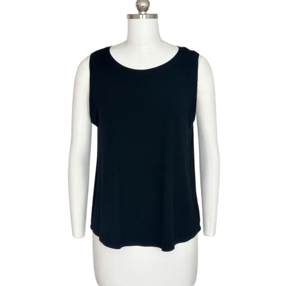 Thread & Supply Tank Top Womens Size L Black Ribbed Scoop Neck Sleeveless